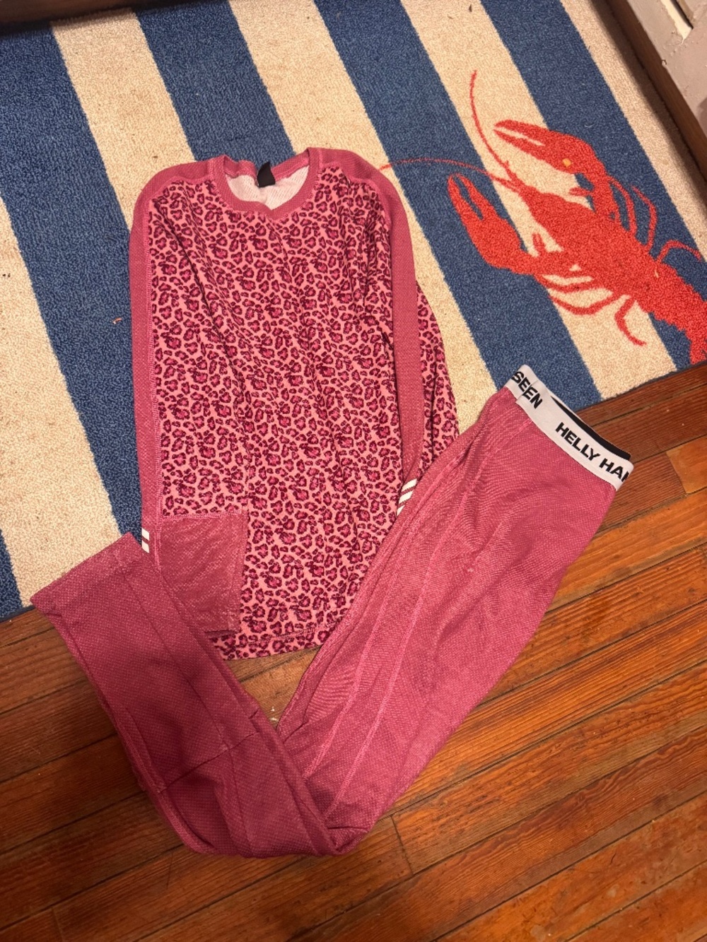Helly Hansen Merino Wool Set pink leopard size 12 girls kids thermal base laye